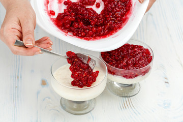 rice pudding with red currants