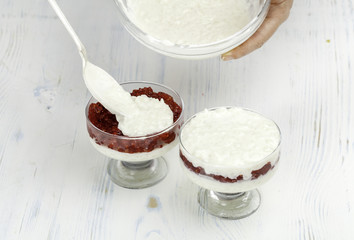 rice pudding with red currants