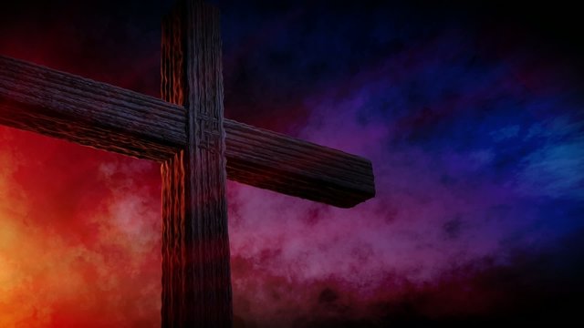 Calvary Cross of Christ and sun rising sky