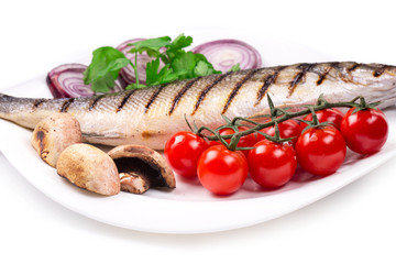 Grilled seabass with vegetables