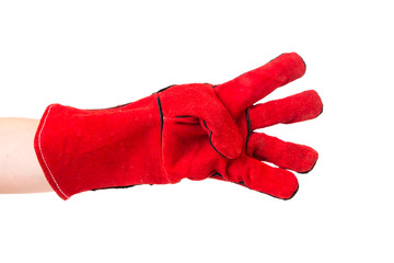 Heavy-duty red glove.