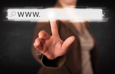 Young businesswoman touching web browser address bar with www si