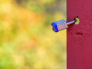 Love padlock on metal bidge
