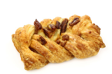  pecan sticky buns on a white background