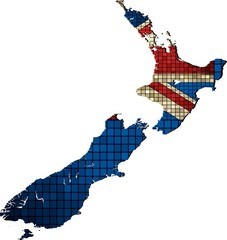 New Zealand map with flag inside