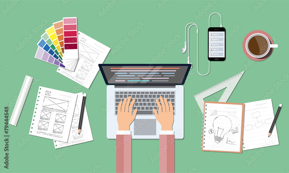 Poster business web coding and creative design workspace
