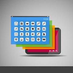 Tablet with Layers and Icons - Business Vector Illustration
