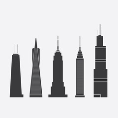 Obraz premium Set of Abstract Vector Illustrations of Five Famous Skyscrapers