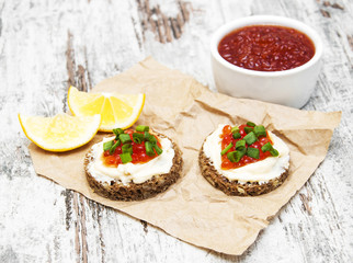 canape with red caviar