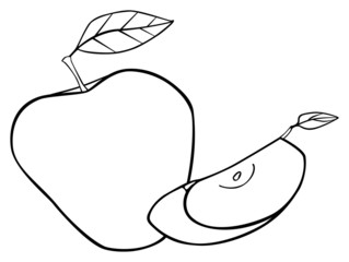 Delightful garden - Set of an apple with two leaves and a slice