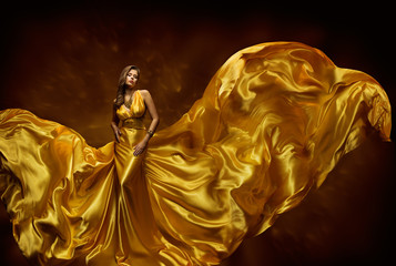 Fashion Model Woman Dress, Lady In Fluttering Silk Beauty Gown
