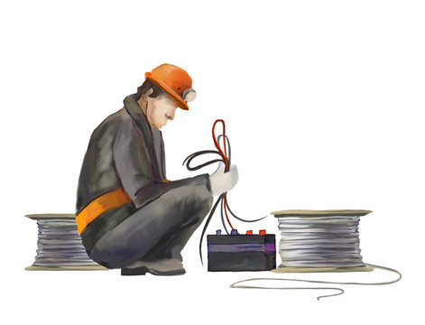 Electrician worker on construction works illustration
