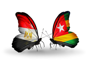 Two butterflies with flags Egypt and Togo