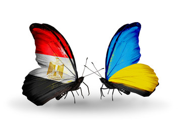 Two butterflies with flags Egypt and Ukraine