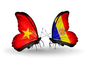 Two butterflies with flags Vietnam and Andorra