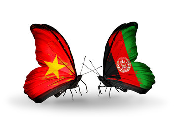 Two butterflies with flags Vietnam and Afghanistan