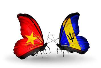 Two butterflies with flags Vietnam and Barbados