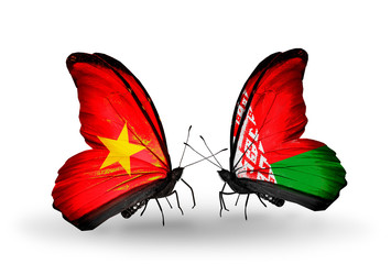 Two butterflies with flags Vietnam and Belarus