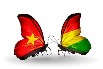 Two butterflies with flags Vietnam and Bolivia