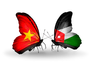 Two butterflies with flags Vietnam and  Jordan