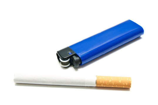 cigarette and one blue lighter