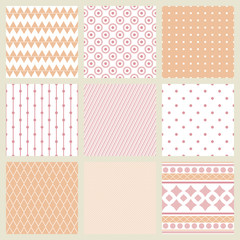 Set of geometric patterns in shades of pale pink.