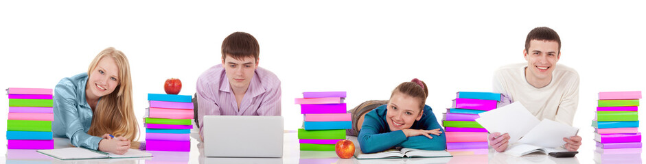 Four Smiling Students and Books