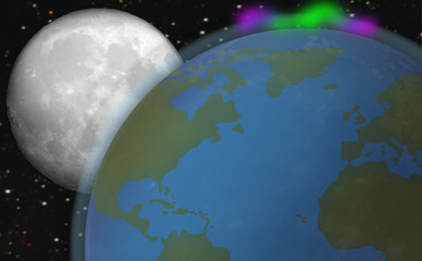 Planeta Tierra con la Luna y Estrellas