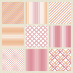 Set of pink seamless geometric striped patterns