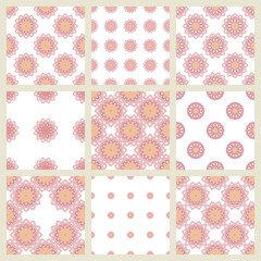 Set of 9 seamless   patterns in pastel girly colors
