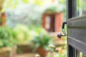 Open door with garden view.