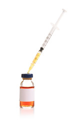 Medical ampule with syringe isolated on white