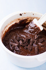 Mixing chocolate chunks in chocolate batter