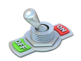On and off metal toggle switch, flipped in the OFF position. 3D © djmilic