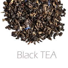 Dried Black Tea leaves isolated on a white background close up w