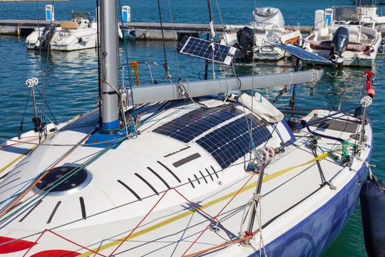 Fototapeta photovoltaic solar panels on modern sail boat