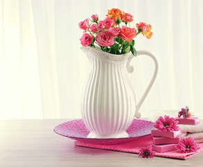 Set for washing face on table on light background