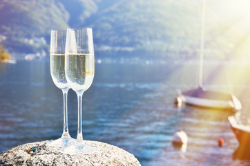 Champagne and grapes. Lake Maggiore, Switzerland