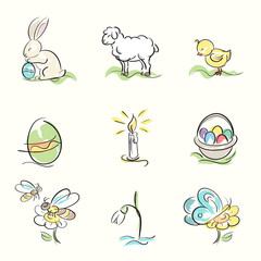 Set of Easter and spring hand drawn illustrations
