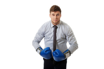 Businessman with boxing gloves.