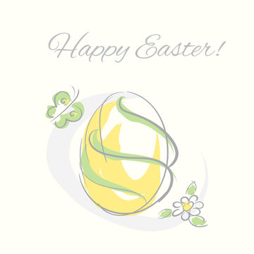 Easter decorative egg with butterfly and flower illustration