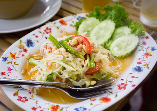 "Som tum" salad, traditional thai cuisine