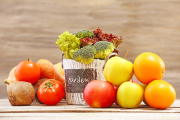 Glass bottles of fresh healthy juice with set of fruits and