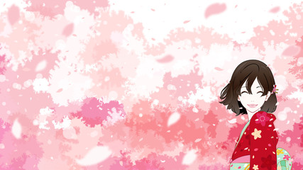 女性　桜　笑顔