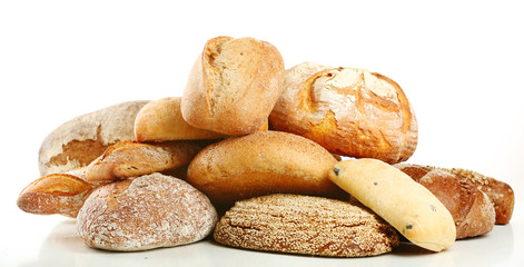 Different fresh bread, isolated on white