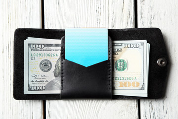 Hand made leather man wallet with money