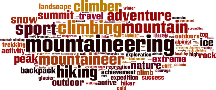 Mountaineering word cloud concept. Vector illustration