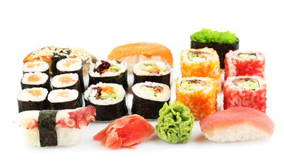 Sushi pieces collection isolated on white