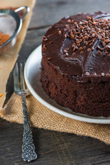 serving homemade chocolate cake