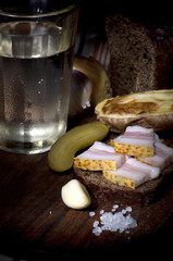 Sandwich with salted lard and vodka